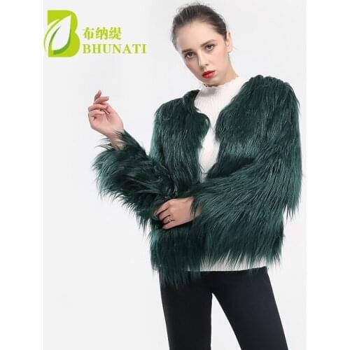 Clearance Sale Furry Faux Fur Coat Women Fluffy Warm Long Sleeve Female Outerwear Autumn Winter Jacket Hairy Collarless Overcoat