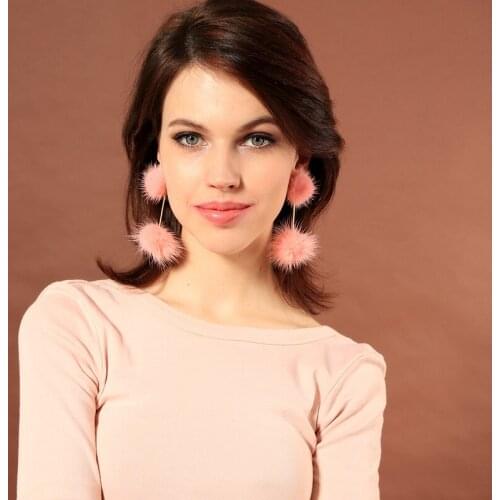 2 Color Pink&Blue Cotton Pom Pom Ball Earrings 2018 Hot Sale Handmade Ethnic Earrings Accessories for Women Jewelry