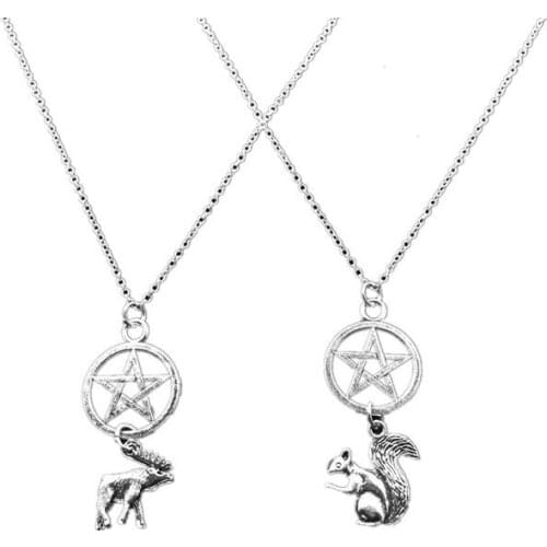 2pcs/set Delicate Squirrel Deer Pentagram Pendant Necklace Friendship Necklaces Woodland Creature Fashion Jewelry Gifts for BFF