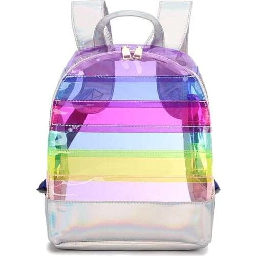 2020 Hot Summer Rainbow Clear Colorful Transparent Jelly Bag Backpack Bags Ladies Beach Bag Striped Travel Bag For Children