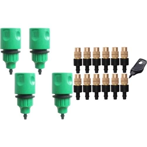 4X Garden Hose Pipe One Way Adapter Tap Connector Fitting For Irrigation & 12 Set Copper Adjustable Spray Nozzle Spray