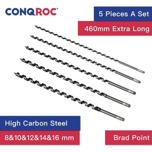 5 Pieces 460mm 8~16mm Extra Long Hex Shank Brad Point Drill SDS Auger Drill Bit Spiral Wood Drilling Drill Bits Kit