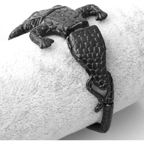 50mm Personality Design Stainless Steel Black Crocodile Cuff Bangle Punk Mens Boys Casting Bracelets Jewelry Christmas Gift