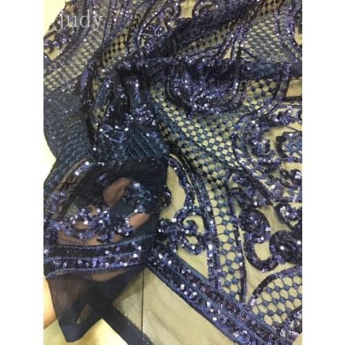 Sequin fabric stock 5yards XX149# Dark blue A sequined grid of embroidery threads for bridal wedding dress/sawing