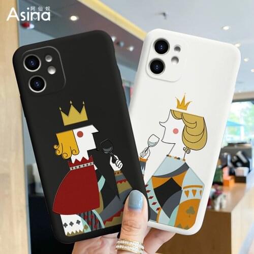 ASINA Cute Couple Case For iPhone 11 12 13 Pro Max XS Max XR Soft Silicone Cartoon Queen King Cover For iPhone 8 7 6 Plus SE2020