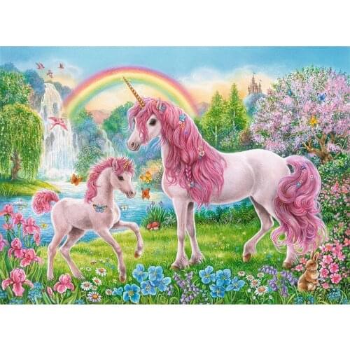 DIY 5D Diamond Painting Full Square 3D Diamond Embroidery Pink Unicorns Rainbow Needlework Rhinestone Pictures Cross Stitch Kit