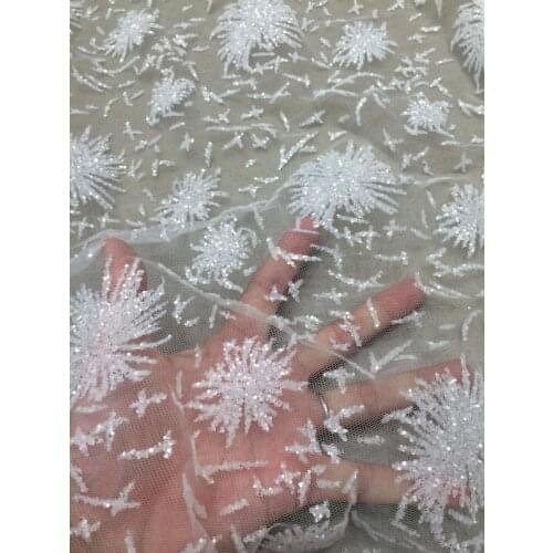 Hot selling african glitter lace fabric special french net lace SYJ-5276 with glued glitter for nice dress