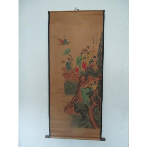 Home wall decoration painting ,Chinese old paper scroll painting , Pan Tian Shou "8 immortals"