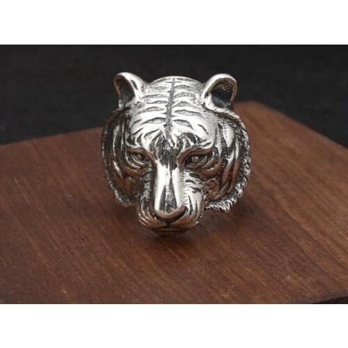 Wholesale S925 Sterling Silver Jewelry Male Domineering Retro Thai Silver Popular Creative Tiger Head Index Finger Ring