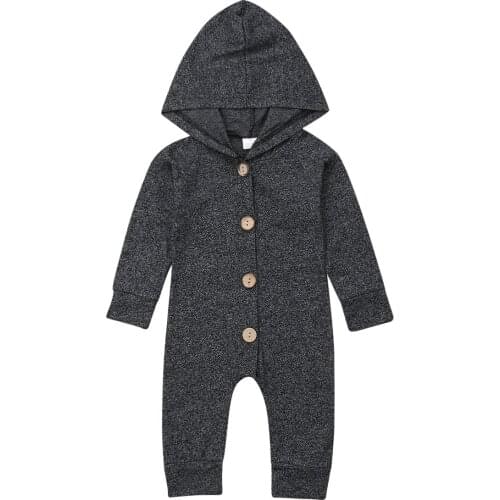 Toddler Baby Kid Boys Girls Jumpsuit Spring Newborn Hooded Long Sleeve Button Jumpsuit Romper Clothes Solid Striped Outfits
