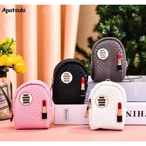 Leather Plaided Lipstick Pattern Bag Dolls Accessories For Barbie Blyth 1/6 Doll Kid Toy Keyrings Keychains Key Chain For Women