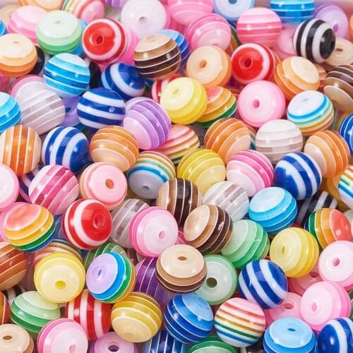 6/8mm DIY Bracelet Accessories Children Handcraft Department Round Transparente Resin Stripe Beads for jewelry Findings DIY