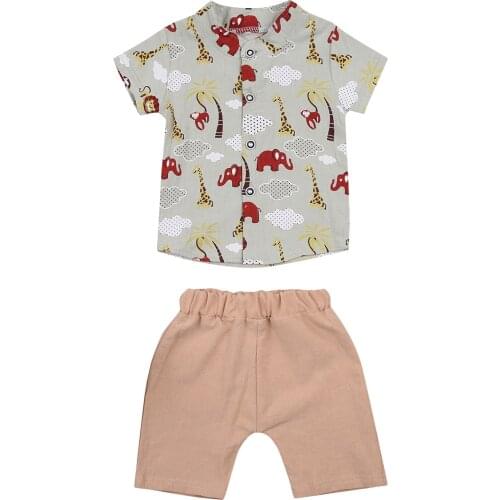 Summer Baby Boys Clothes Sets Cartoon Animal Printed Short Sleeve Single Breasted Shirts Shorts 2pcs