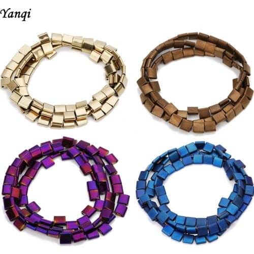 5*5mm Double hole Matte square Hematite Beads Mineral Natural stone Beads For Jewelry Making Spacer Beads Bracelet Accessories