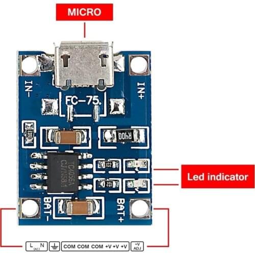 Micro USB 5V 1A 18650 TP4056 Lithium Battery Charger Module Charging Board With Protection Dual Functions 1A Li-ion