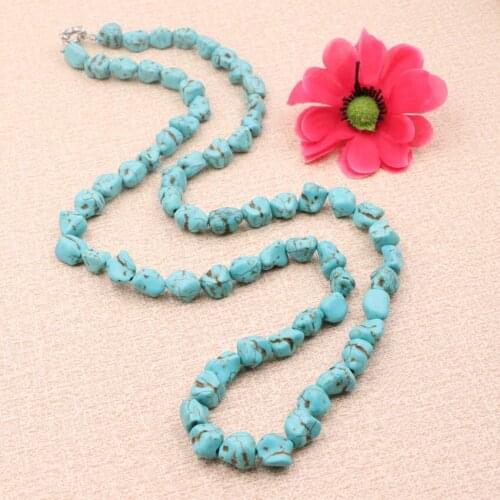 Fashion Personality Long Chain Necklace Turquoises Stone Freeform Beads Charms Necklaces Statement Women Punk Jewelry 32" A962