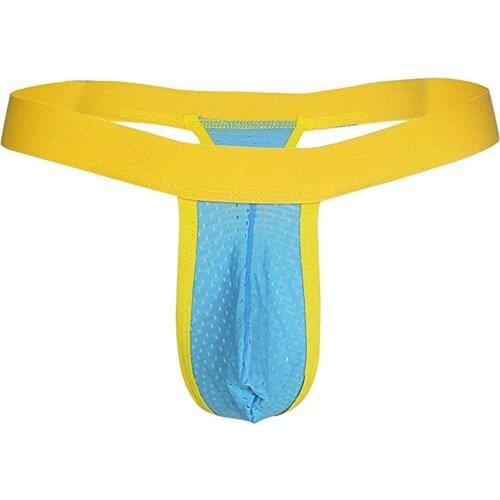 Mens Sexy G String Mesh Breathable Underwear Low Waist Thongs T Back Briefs Sheer Mesh Hollow Out Underwear Men Bikinis