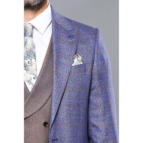 Checked Navy Mens Suit