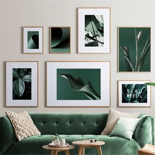 Scandinavian Green Leaves Wall Art Poster Quotes Canvas Painting Leaf Botanical Art Prints Modern Picture Living Room Decoration
