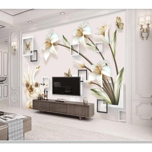 Papel de parede 3D stereo relief jewelry lily modern 3d wallpaper,living room children bedroom wall papers home decor mural