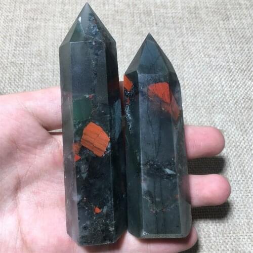 Natural Bloodstone Quartz Crystal Reiki Wand Home Decoration Chakra Healing Gemstone Hexagonal Column Point Tower Collection
