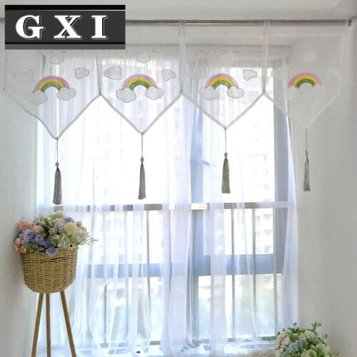 Rainbow Cloud Tassel Sheer Curtain Valances Tier for Kitchen Doorway Half Window Drapes