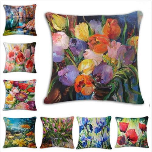 Plant Watercolor Flower Poppies Poppy Floral Pillow Case Sofa Couch Cushion Covers 18"