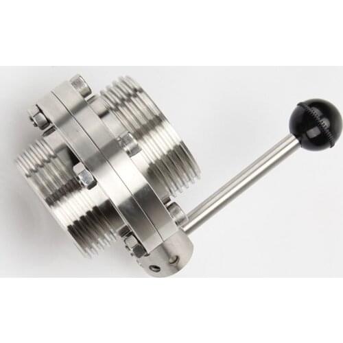 Sanitary SUS304 Stainless Steel Manual Butterfly Valve Square Male Thread T-Type Valve fit Pipe OD 89/102/108mm