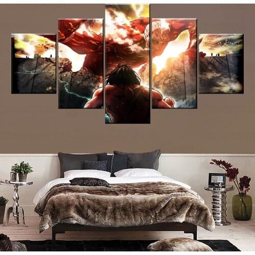 Modern Painting Wall Decor Framework Bedroom Canvas Print 5 Pcs Anime Attack on Titan Eren Yeager And Shingeki No Kyojin Poster