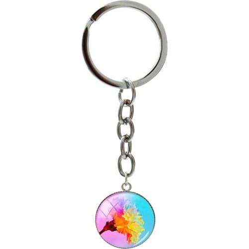 Warm Tones Art Flowers Photos Keyholder Glass Dome Keychain DIY Design Daisy Mandala Pattern Metal Key Woman Jewelrys