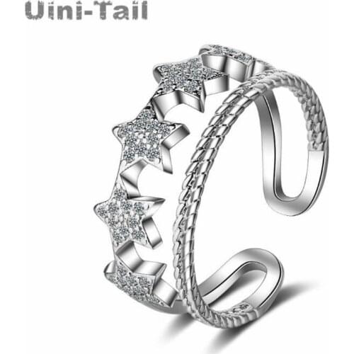 Uini-Tail hot new 925 sterling silver Korean version of the small fresh micro-inlaid double star open ring fashion trend ED320