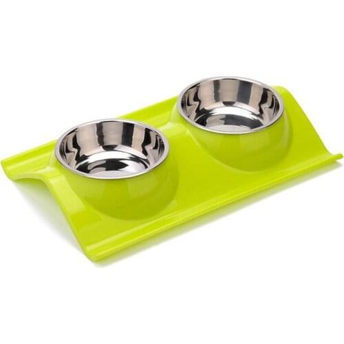 Candy-colored plastic pet bowl double dog bowl stainless steel dog bowl