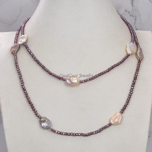 Jewelry 46" Purple Keshi Pearl Crystal Necklace