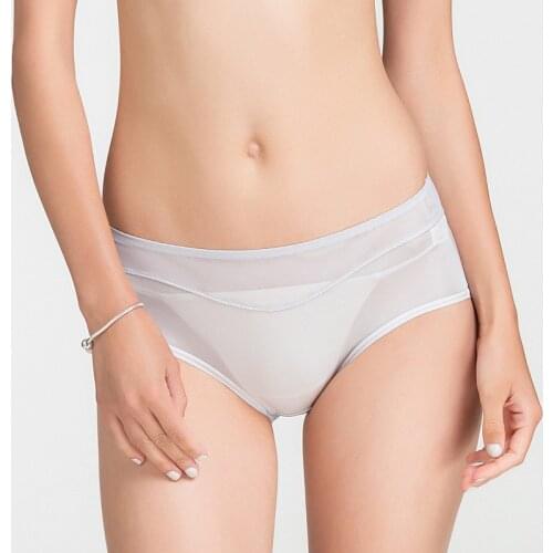 Womens 100% real silk midde rise mesh waist panties briefs Underwear Lingerie size M L XL 1032