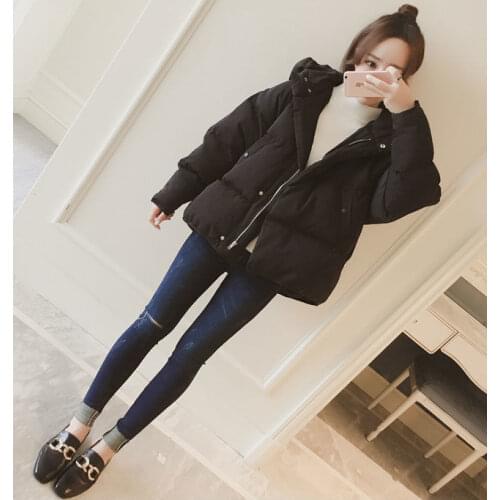 Womens Winter Coat 2021 Long Sleeve Space Cotton Pocket Zipper Jacket Short Hooded Loose Female Portable Outwear Ultra Light