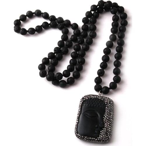 MOODPC Fashion Bohemian Tribal Jewelry Long Knotted Handmake Paved buddha Pendant Necklaces Women Ethnic Necklace