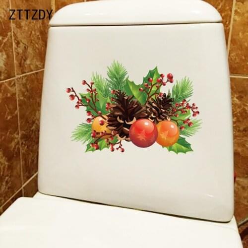 ZTTZDY 26.7×18.4CM Christmas Pine Branch Bell Wall Stickers Fashion WC Decor Toilet Accessories T6-0153