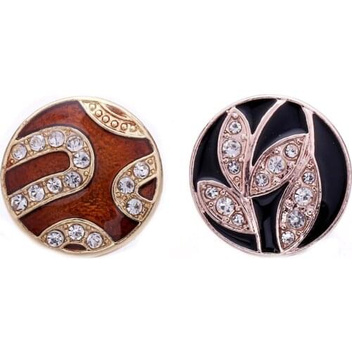 10pcs/lot New Snap Button Jewelry Vintage Flower Crystal 18mm 20mm Snap Buttons Ginger Charms Fit Leather Silver Snap Bracelet