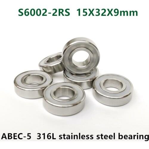 10pcs S6002-2RS stainless steel 316L deep groove ball bearing 15*32*9 mm waterproof anti-corrosion bearings 6002 -2RS 15x32x9