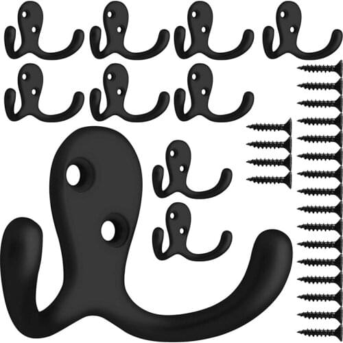 10 Pcs Heavy Duty Double Prong Coat Hooks Wall Mounted With 20 Screws Retro Double Robe Hooks Utility Hooks For Coat Scarf Bag T