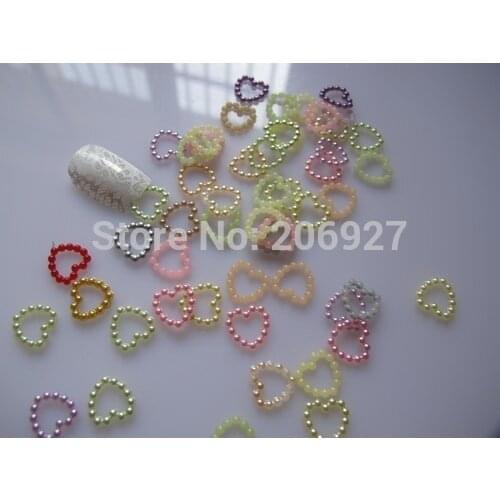 100pcs Cute 11mm Nail Art Mix Color Heart Pearl Nail Art Decoration