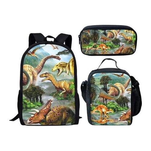 3pcs School Bags Set for Kids Dino School Bag Children Tyrannosaurus Rex Dinosaur Pattern Schoolbag Boys Cool Bag