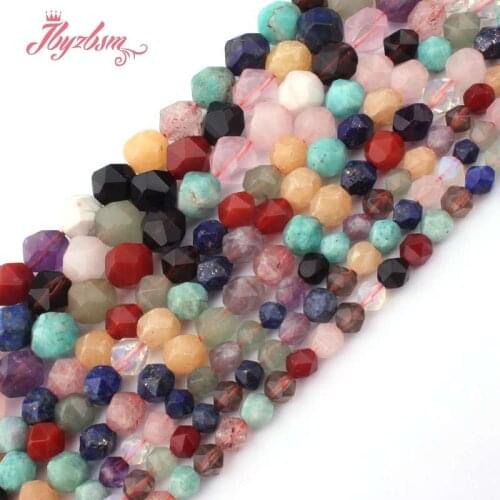 5-6,8,10mm Faceted Mixed Beads Natural Stone Beads For DIY Necklace Bracelet Earring Jewelry Making 15" Wholesale Free Shipping