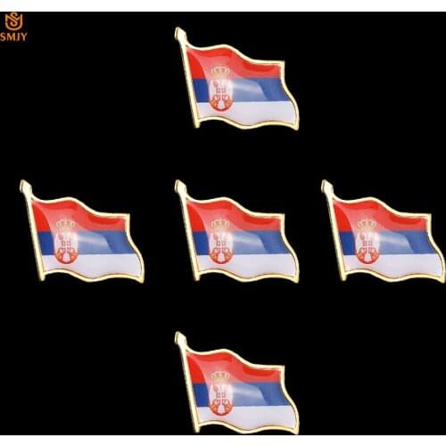 5PCS 2019 Fashion Tie Backpack Lapel Wear Pin Serbian National Flag Brooch Souvenir Badge Jewelry For Decoration
