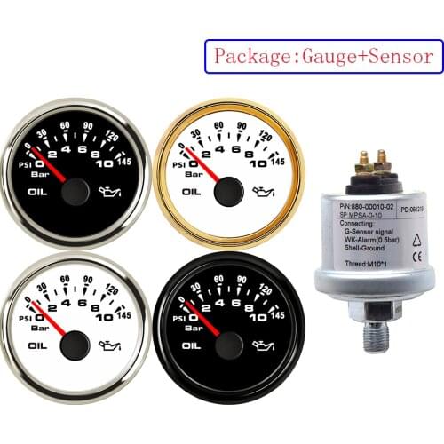7 Color LED Car Oil Pressure Gauge Sensors Modification 0-10 Bar 0-145 PSI 52mm Oil Pressure Meters for Truck Boat M10x1 Sensor