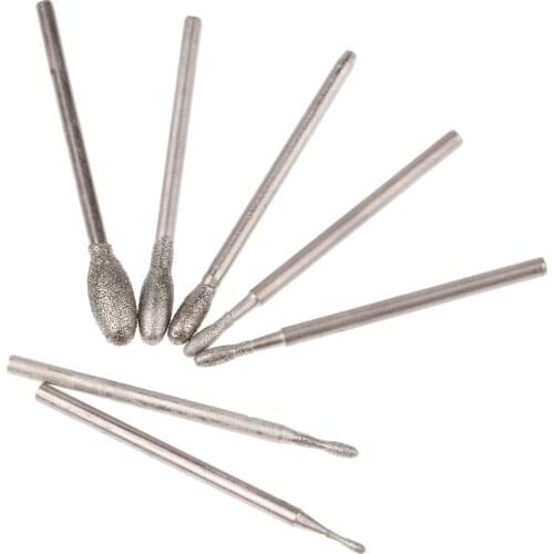 7Pcs Oval Diamond Grinding Head Burrs Bits 2.35mm Shank Jade Stone Carving Polishing Engraving Tool Dremel Accesories