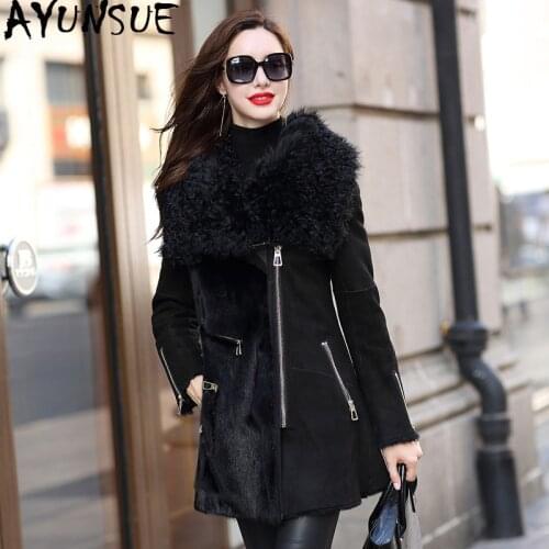AYUNSUE 2020 Double Faced Real Fur Coat Female Luxury Wool Fur Coats Winter Jacket Women Real Leather Jacket Manteau Femme MY