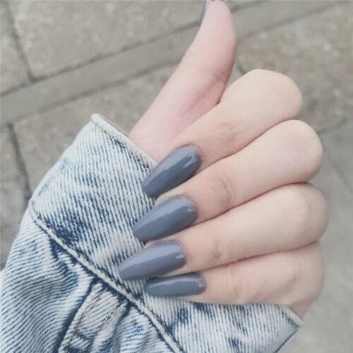 Nordic Style Ballet brick gray pure color false nails french bride lady full nail tips middle-long size fake nails punk style