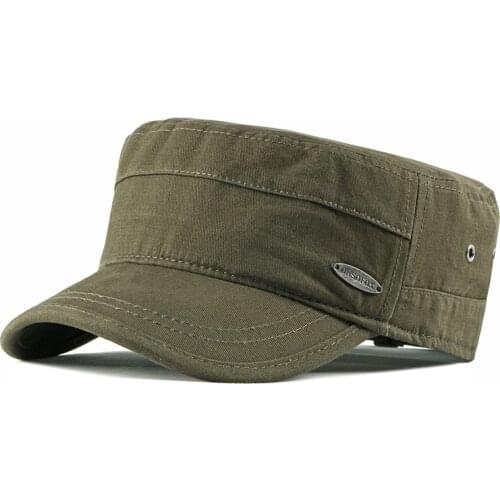 Wuaumx Vintage Spring Summer Flat Top Baseball Hats Outdoor Military Hat Men Women Washed Army Cap Solid Black Green Visor