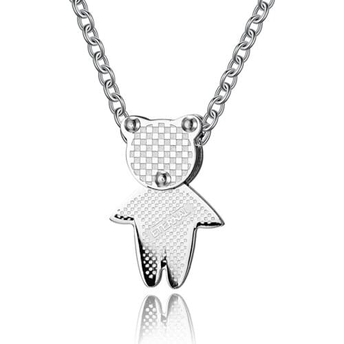 Love Cartoon Bear Stainless Steel Pendant Necklace for Girls Boys Cool Animal Handmade Hip Hop Chain Party Jewelry